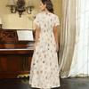 Women Plus Size V Neck Short Sleeve Beige Brown Printed Straight Maxi Dress