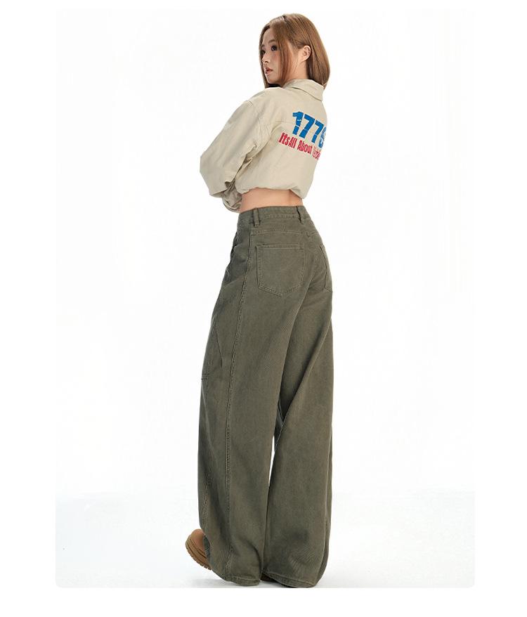 Women's Winter Brown Coffee Wide-Leg Jeans: Relaxed, Floor-Length, Slimming Fit