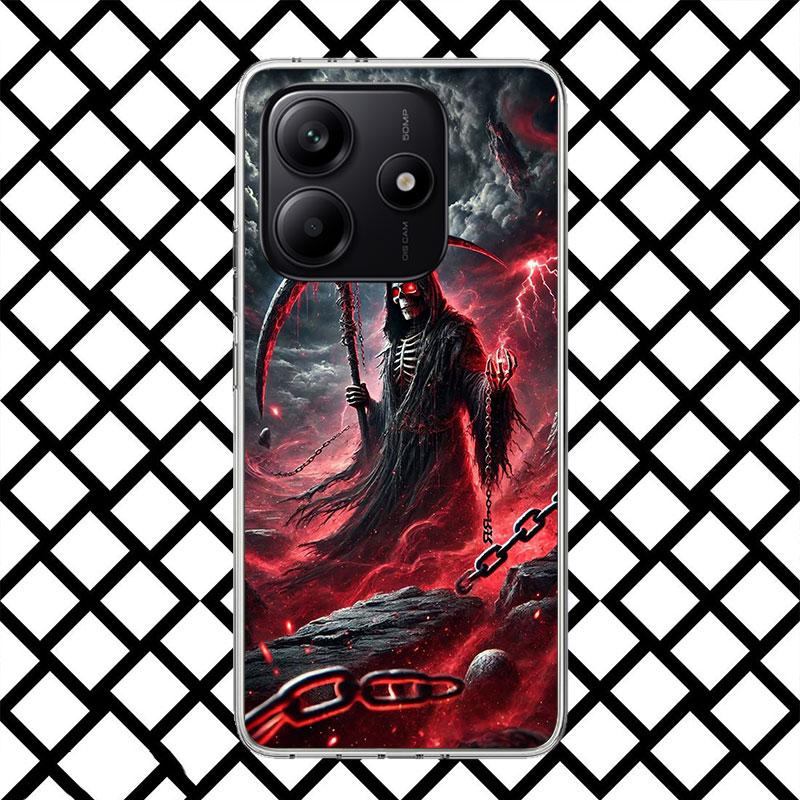Tod Sensenmann Schädel Sense Handyhülle für Xiaomi Redmi Note 15 14 14S 13 12 12S 11 Pro Plus 11E 11T 11S 10S 5G Weiche Hülle Fu