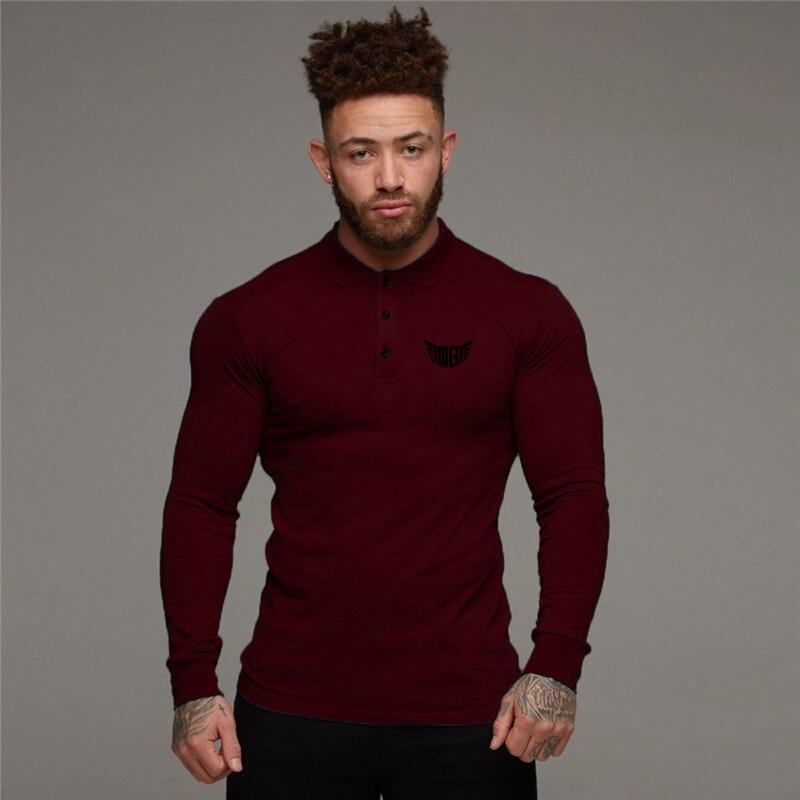 

Muscleguys, модная повседневная рубашка-поло, мужская футболка с длинными рукавами и отложным воротником, весенне-осенняя одежда, спортивная рубашка Tough Guy XXL бордовый