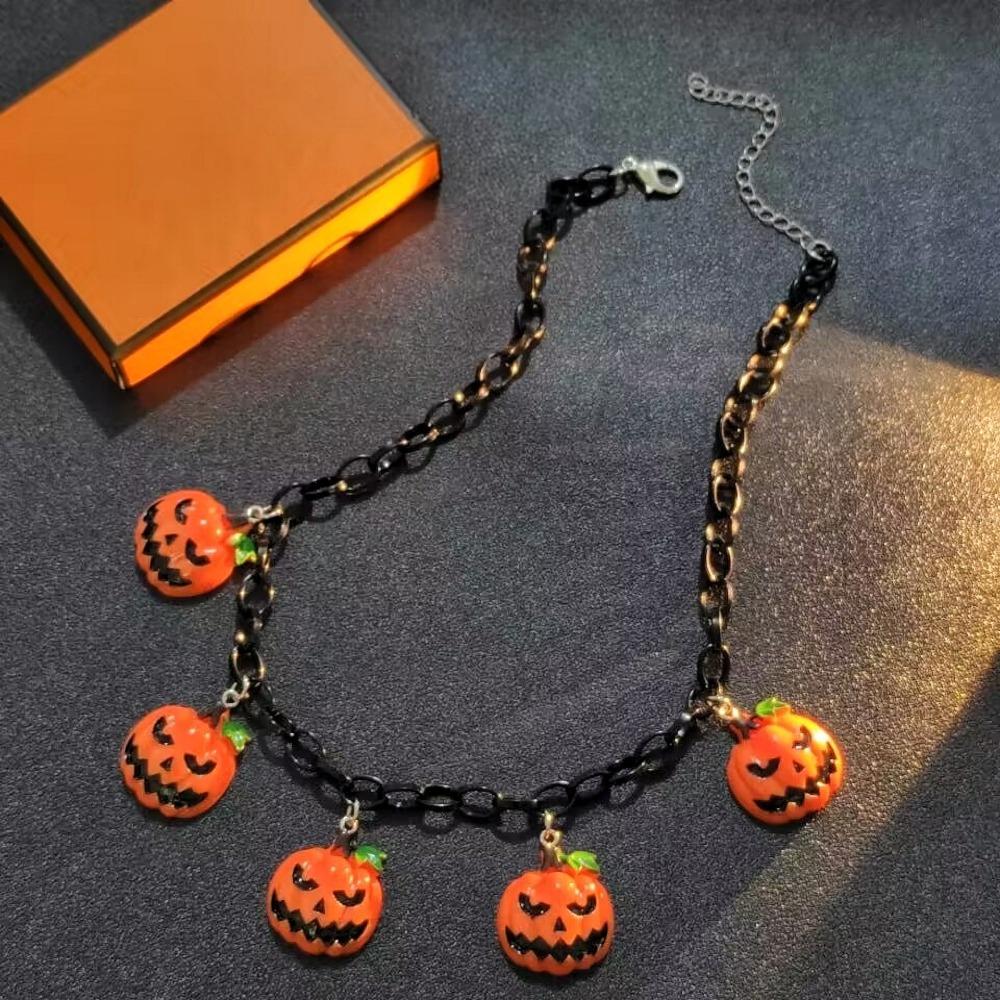 Gothic Halloween Necklace Cosplay Pumpkin Ghost Pendant Collarbone Chain DIY Necklace Girl Neck Chain for Party Prom Halloween