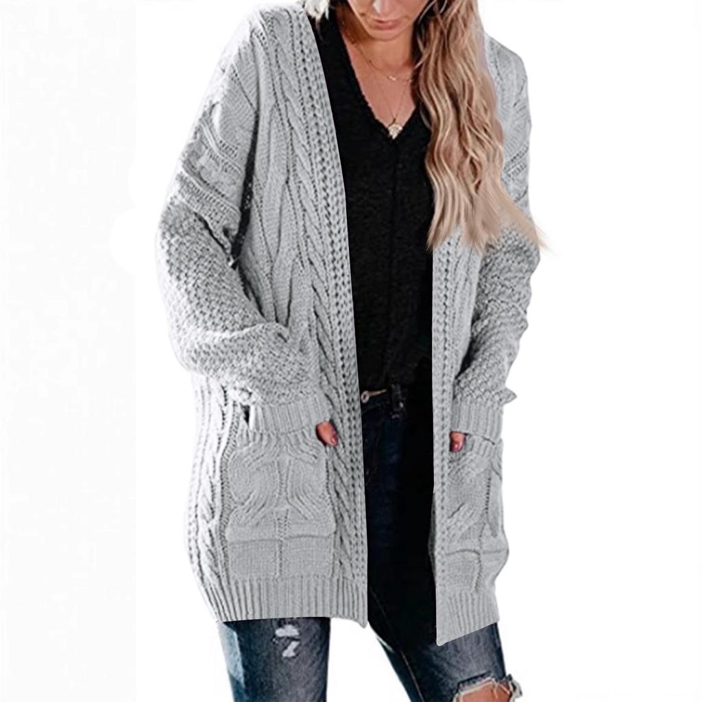 Women's Mid-Length Cable Pocket Knit Cardigan Sweater