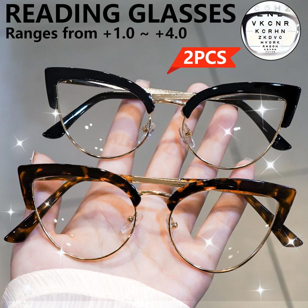 2pcs Minimalist Cat Eye Glasses for Women Men, Computer Eyewear, Suitable for All Kinds of Faces