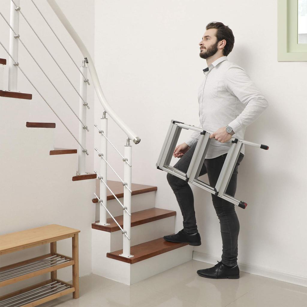 SONGMICS Alu Step Ladder, Household Ladder, Light Weight 3 kg, Folding Multi-Purpose Steps on Both Sides 2 x 3 Stages
