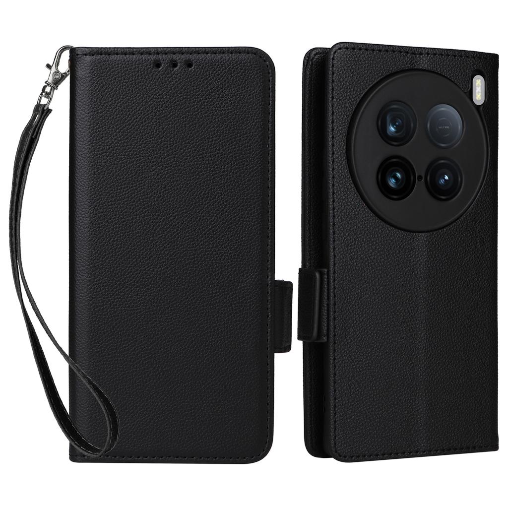 For vivo X100 Ultra 5G Case with Wrist Strap Litchi Texture PU Leather Wallet Phone Cover