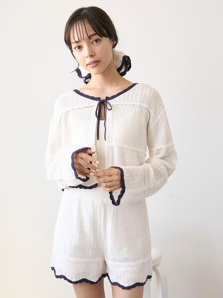 Gelato Pique Crochet Short Cardigan PWNT254057 OWHT Free Size Women's