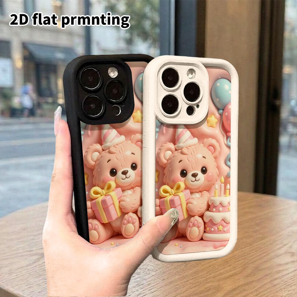 Phone Case: 2D Flat, Suitable for iPhone 18, 17, 16, 15, 14, 13Pro Protective Case, Pink Little Bear, Perfect Christmas and Halloween Holiday Gift