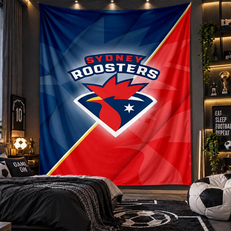Tapeçaria de Parede Tecido com Estampa Sydney Roosters para Sala de Estar Quarto Decoração de Casa
