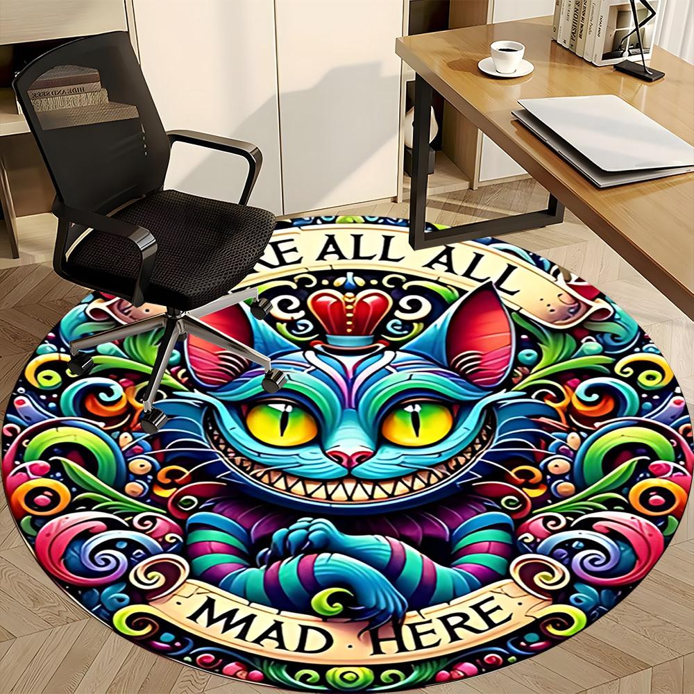 1pc Cat Mad Office Round Area Rug, Mat Suitable For Office, Under Office Chairs Bedroom Living Room Home Decor, Room Deco