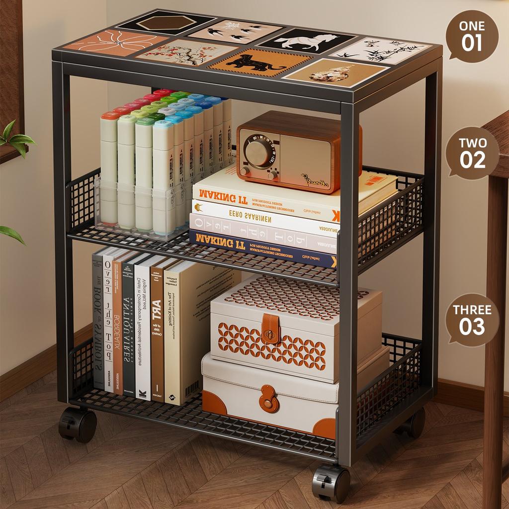 Movable Bookshelves, Tableside Floor-standing Shelves, Multi-level Wheeled Storage, Living Room Wall Storage Racks.