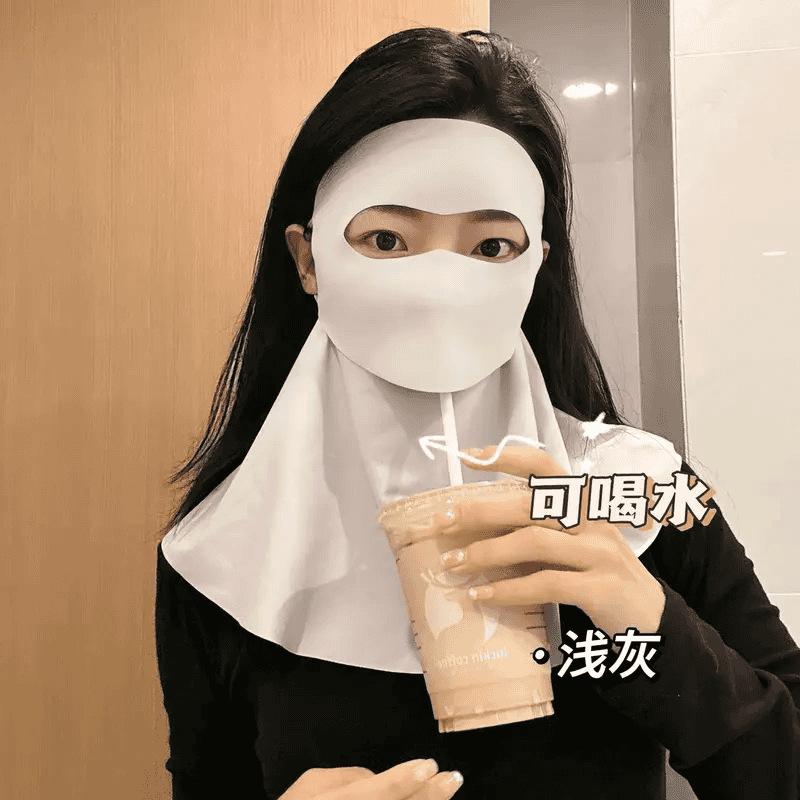 Sunscreen Mask, Suitable for Drinking Water, Female, Three-dimensional Neck Protection Integrated, Sunshade and UV Protection, Outdoor Cycling