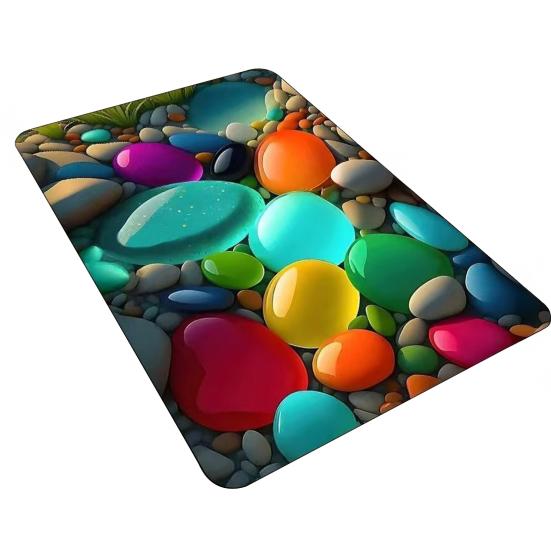 3D Optical Illusion Rug Pebble Stone Visual Illusion Doormat Non-Slip Water Absorbent Floor Mat for Bathroom Bedroom Living Room Entrance Decor