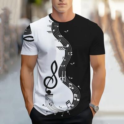 Vêtements Homme 2024 Décontracté Quotidien Manches Courtes Street T-shirts de Créateur T-Shirt Homme 3d Notes de Musique Imprimé Haut Chemise Ample Oversize