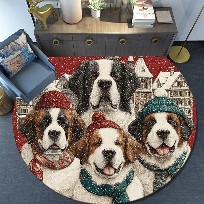 Runder Teppich mit Bernhardiner-Hunden, Teppich für Wohnzimmer, Schlafzimmer, Sofa, Spielzimmer-Dekoration, Rutschfeste Bodenmatte