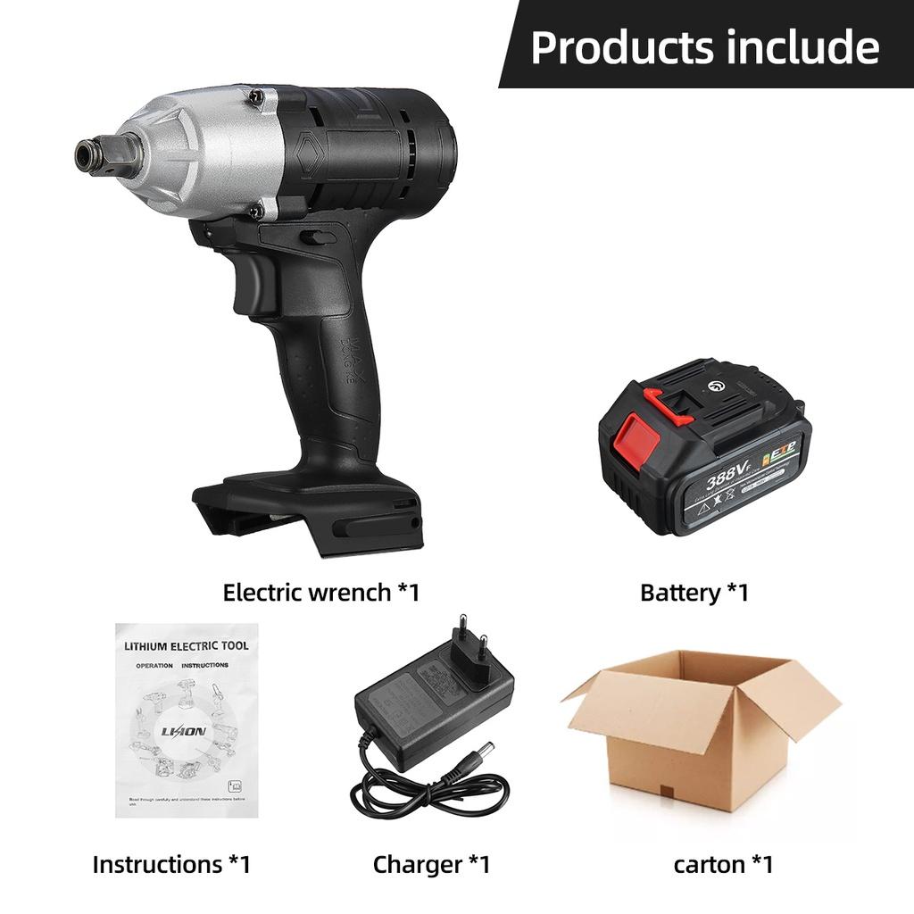 

580 Н.м Аккумуляторный ударный гайковерт 388VF Электрический гайковерт Дрель Инструмент Пистолеты 1/2 дюйма Драйвер Перезаряжаемый Новый 1*Battery