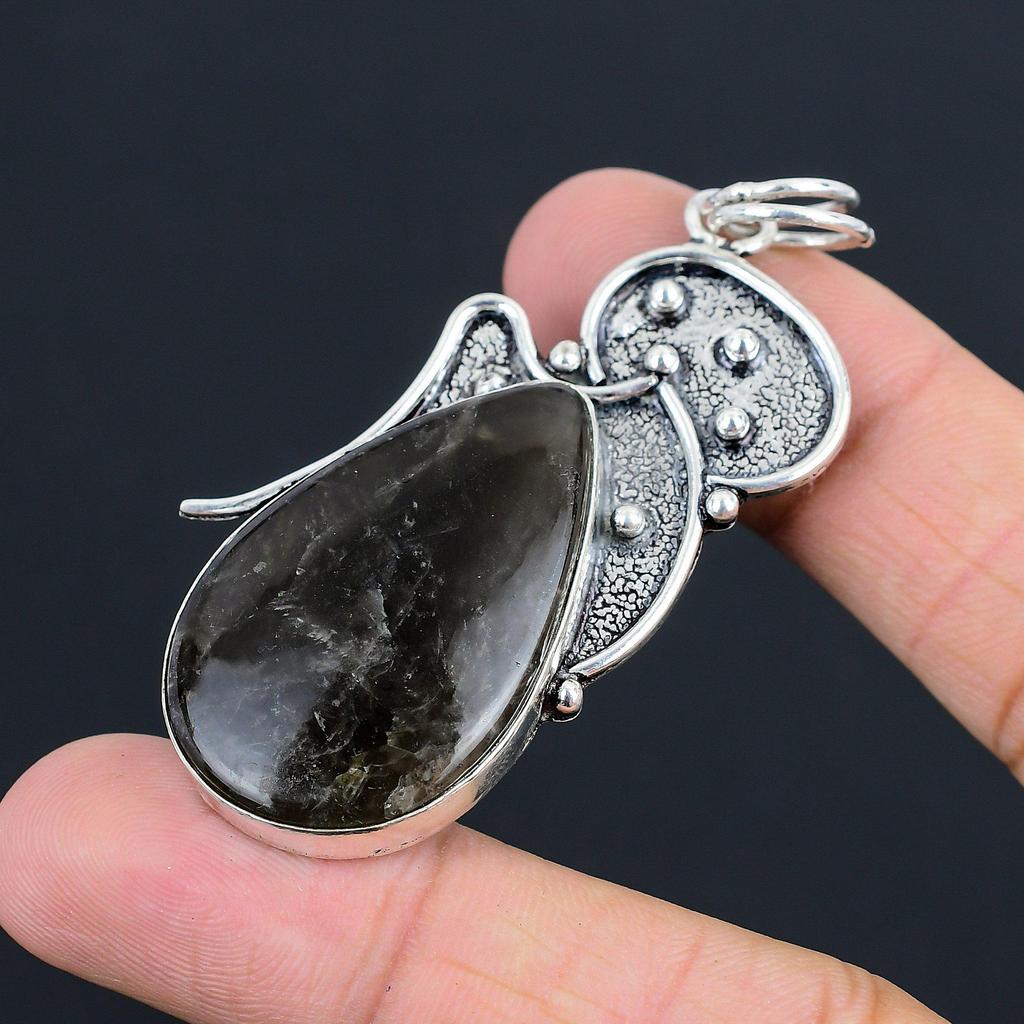Daughters Day Sale Pear Fume Agate Gemstone Sterling Silver Elegant Wife Pendant