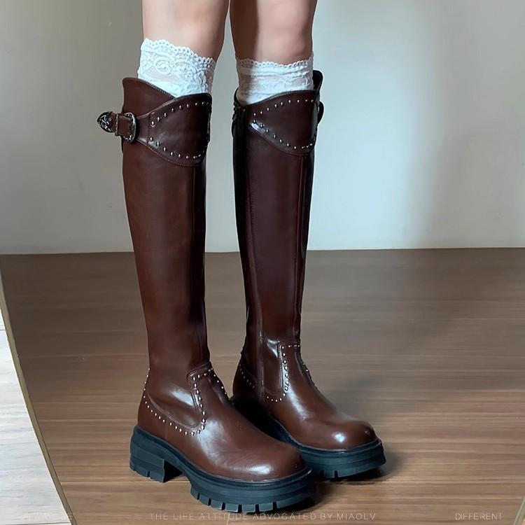 Pretty Concubine Punk Cyber Knee Boots Children Thin Long Boots High Boots Autumn and Winter Velvet Knight Boots