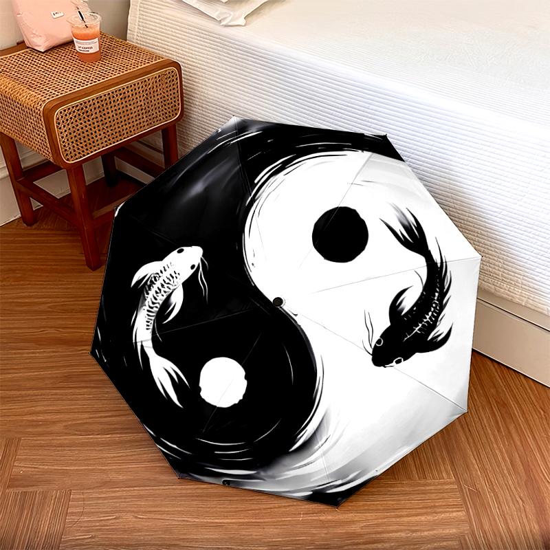 1 st Automatiskt Fällbart Paraply - Yin Yang Svart och Vitt Mönster, Bärbar & Hopfällbar Design med 8 Revben, Julklappar Födelsedagspresenter