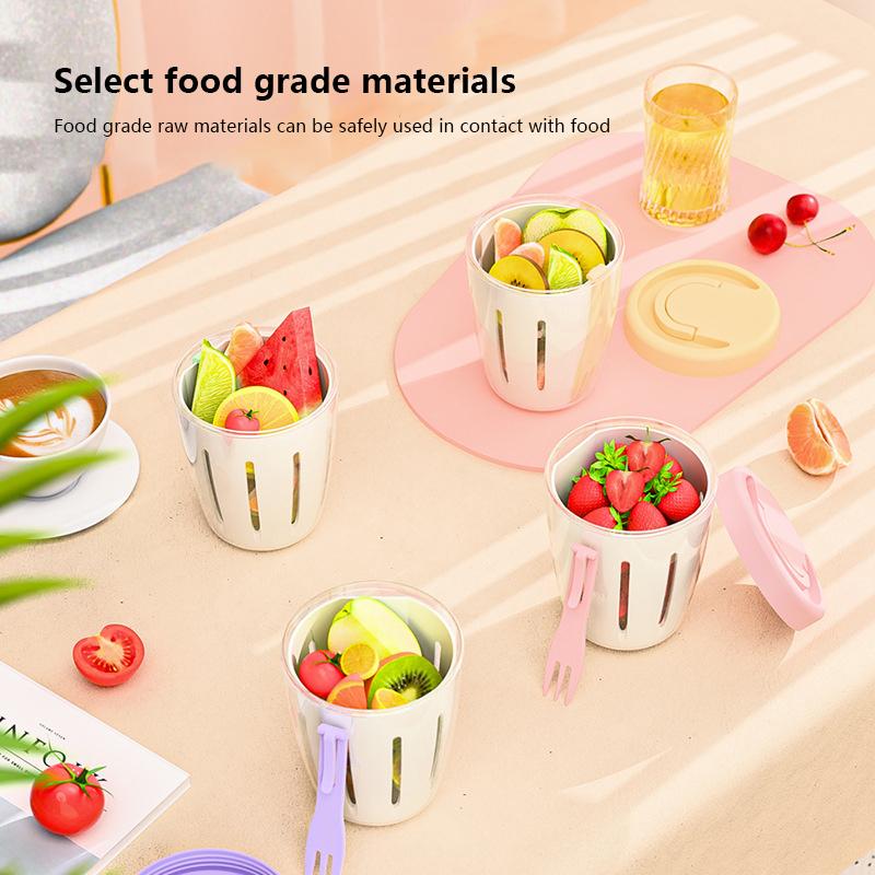 Pp+Silicone Fruit Cup Compartments Leak-Proof With Draining Salad Cup Portable Snack Parfait Containers For Women