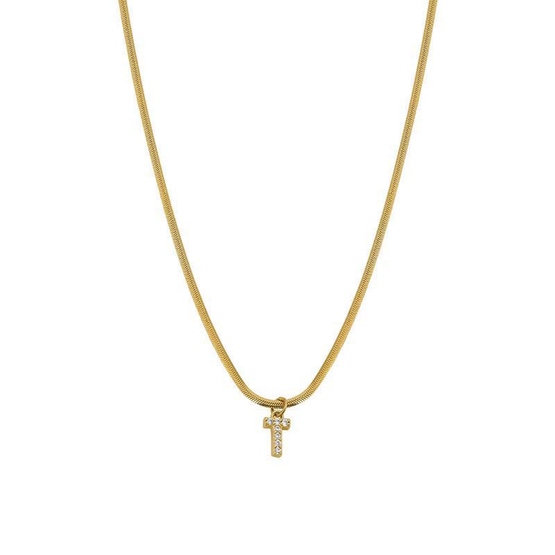 Rhinestone Inlaid French Court Style Snake Bone Collared Pendant with 26 European American Letters