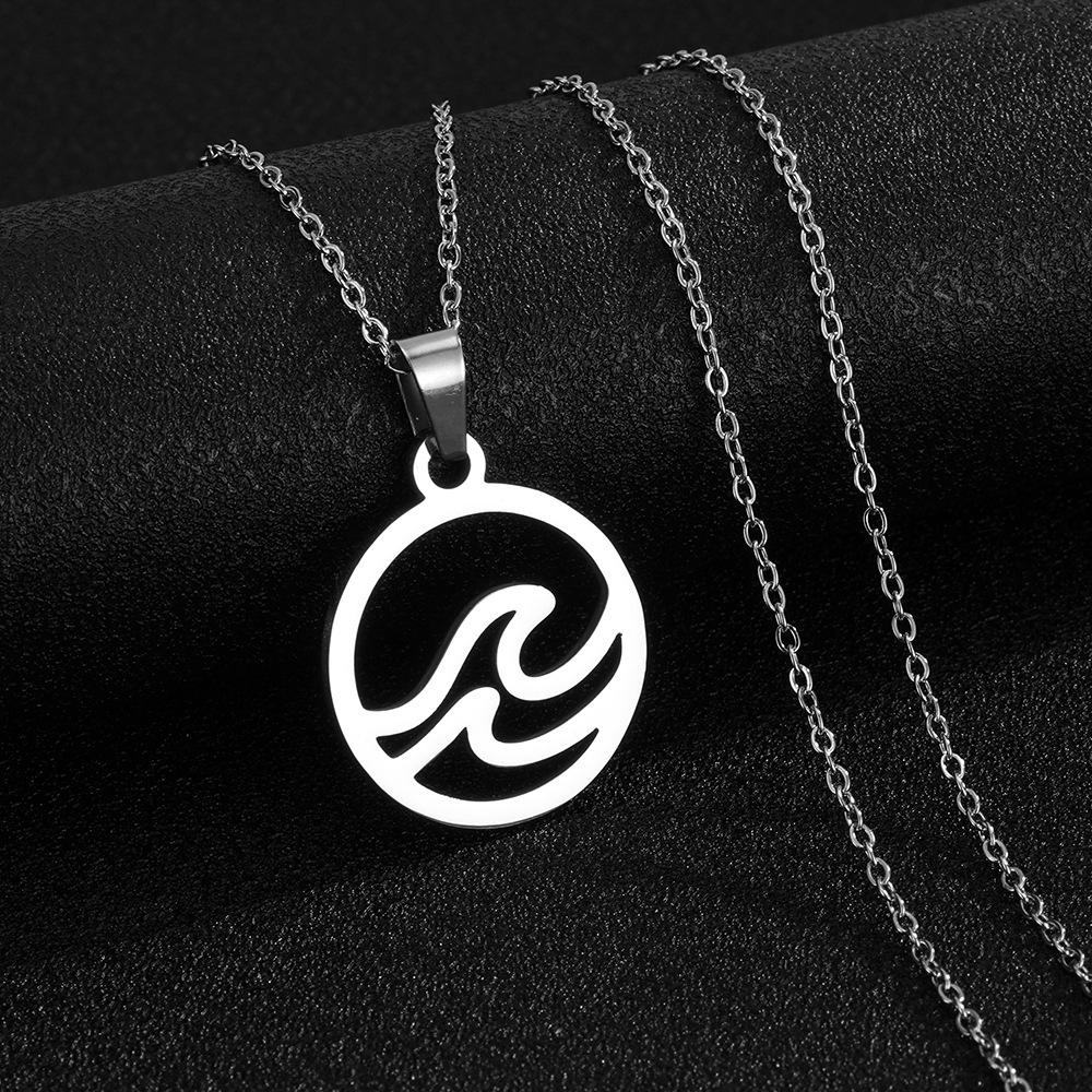 Wave Pendant Stainless Steel Necklace - Trendy Fashion Accessory for Valentine's Day