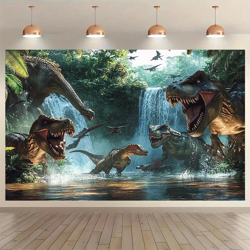 Realistische Dinosaurier Dschungel Wandteppich Prähistorischer Wasserfall Wandbehang Für Kinderzimmer Spielzimmer Wohnzimmer Ästhetische Dekoration Mult