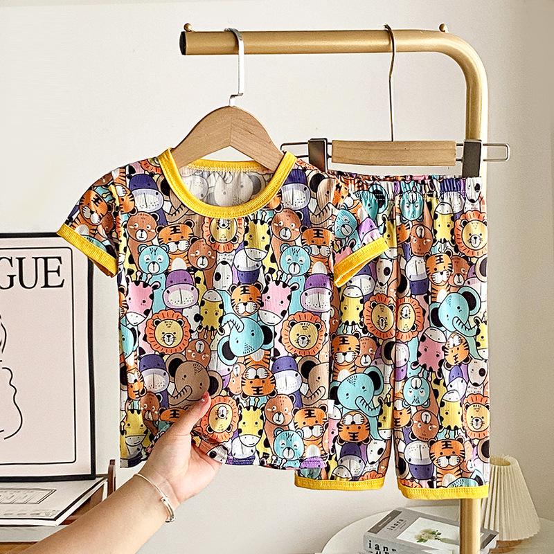 Children's Ice Silk Pajama Set - Short Sleeve Summer Loungewear for Boys and Girls