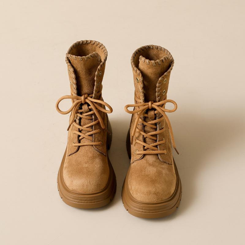 

[Fanfuna] Ретро модные ботинки на толстой подошве с увеличением высоты для женской осени 2025 новая мода шнуровка универсальные короткие ботинки 40