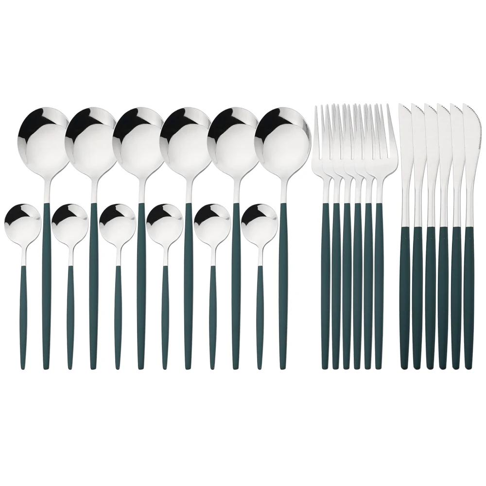 24Pcs Blue Silver Stainless Steel Dinnerware Set Kitchen Fork Spoon Knife Dinner Cutlery Set Western Flatware Tableware Set