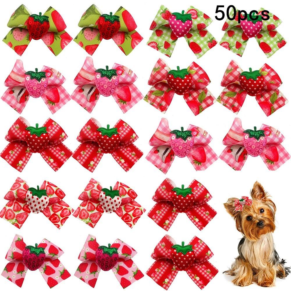 50/100PCS Pet Dog Bows Strawberry Pattern Pet Supplies Pet Dog Hiar Accessories Small Dog Hair Bows Rubber Bands Pet Dog Bows