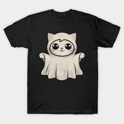 Ghost-Cat-Meme T-shirt For Men Women 100% Cotton T Shirts Short Sleeve Tops 1030-2