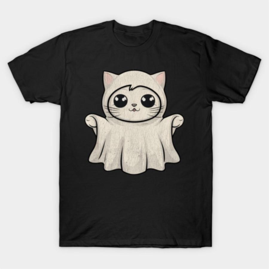 

Ghost-Cat-Meme T-shirt For Men Women 100% Cotton T Shirts Short Sleeve Tops 1030-2 4XL