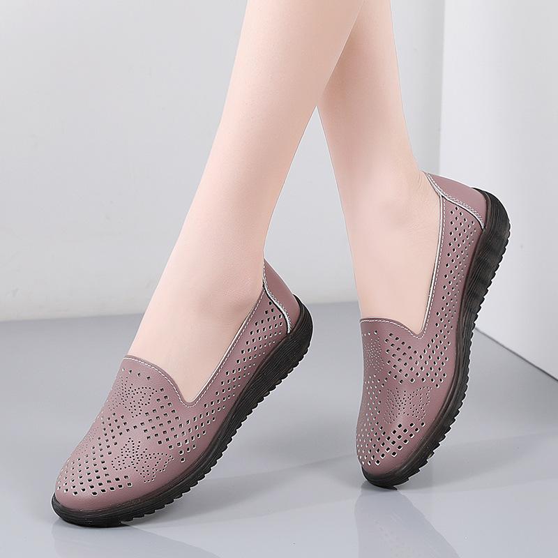 Summer Hollow Women's Shoes Flat Single Shoes Women's Mother Shoes Breathable Hole Soft Sole Soft Surface Foot Casual Women's Shoes