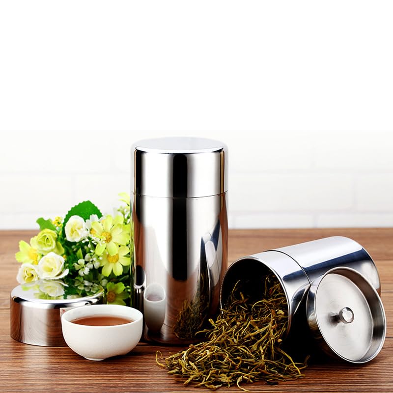 Ongwan Tea Leaf Container, Food Container, Coffee Sugar Storage Can, Airtight, Moisture-proof, Large Capacity Stainless Steel Tea Can, Coffee Powder,