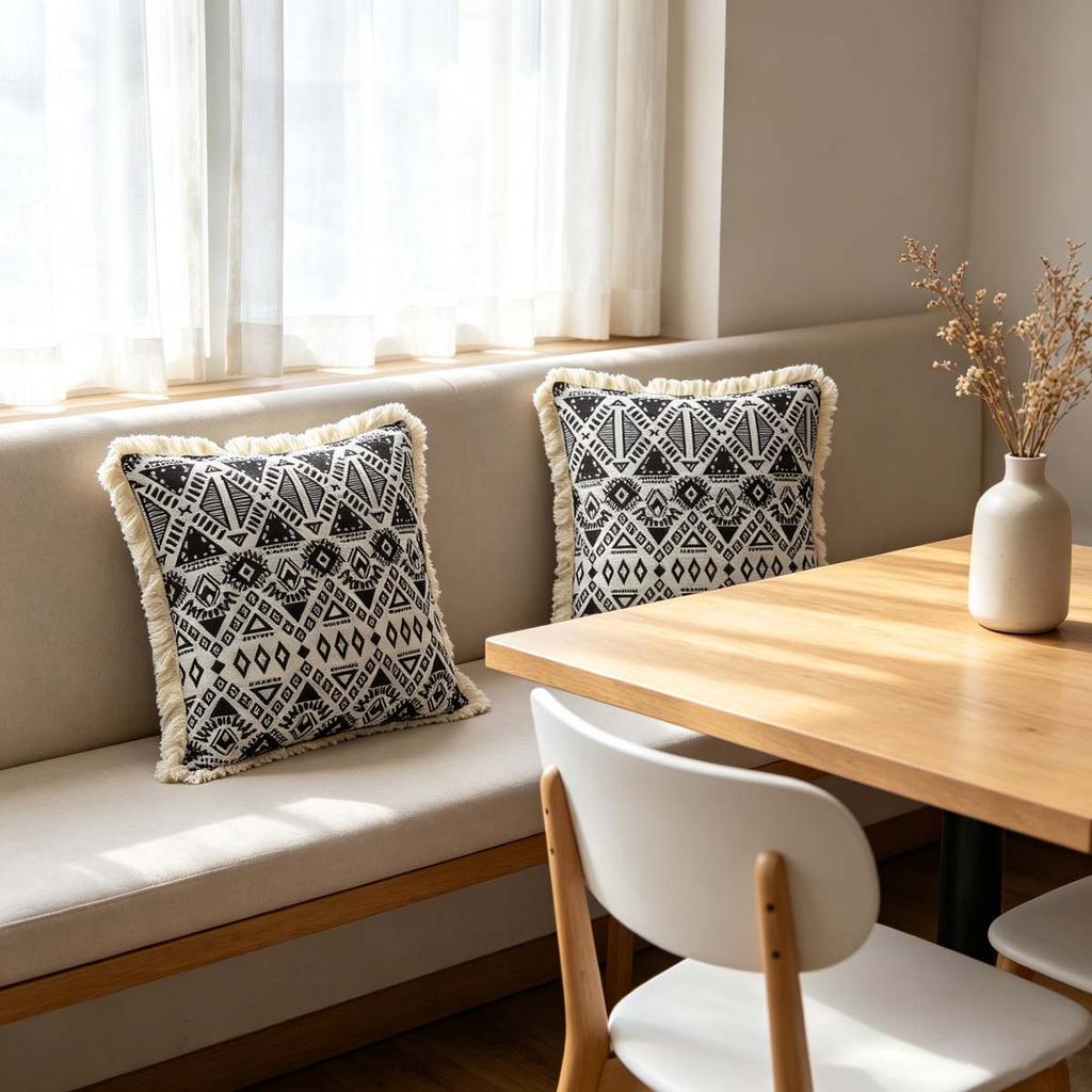 Indoor Living Room Sofa Balcony Outdoor Decorative Square Farmhouse Style Tassel Throw Pillow Covers
