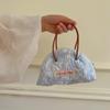 Retro  Cute Niche Semi-round Leather Strap Handbag Zipper Storage Bag Student Denim Top-Handle Bags