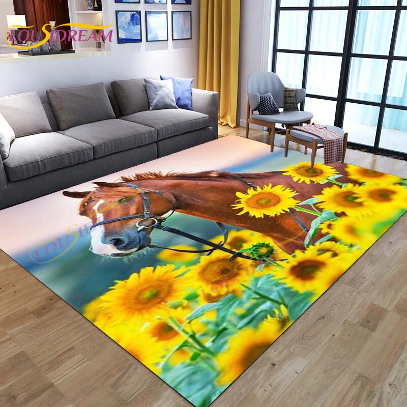 3D Running Horses Carpet Animal Rug for Home Living Room Sofa Colorful Horse Floor Mats Child Bedroom Decor Kids Play Carpets