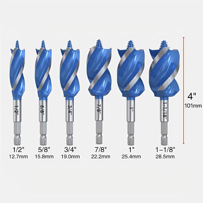 

6pcs Woodworking Drill Bit Set, 4-Groove 4-Blade, Hex Shank, Carbon Steel, Round with Square End, for Door Locks, Drawers, Drilling Tools 1set синий