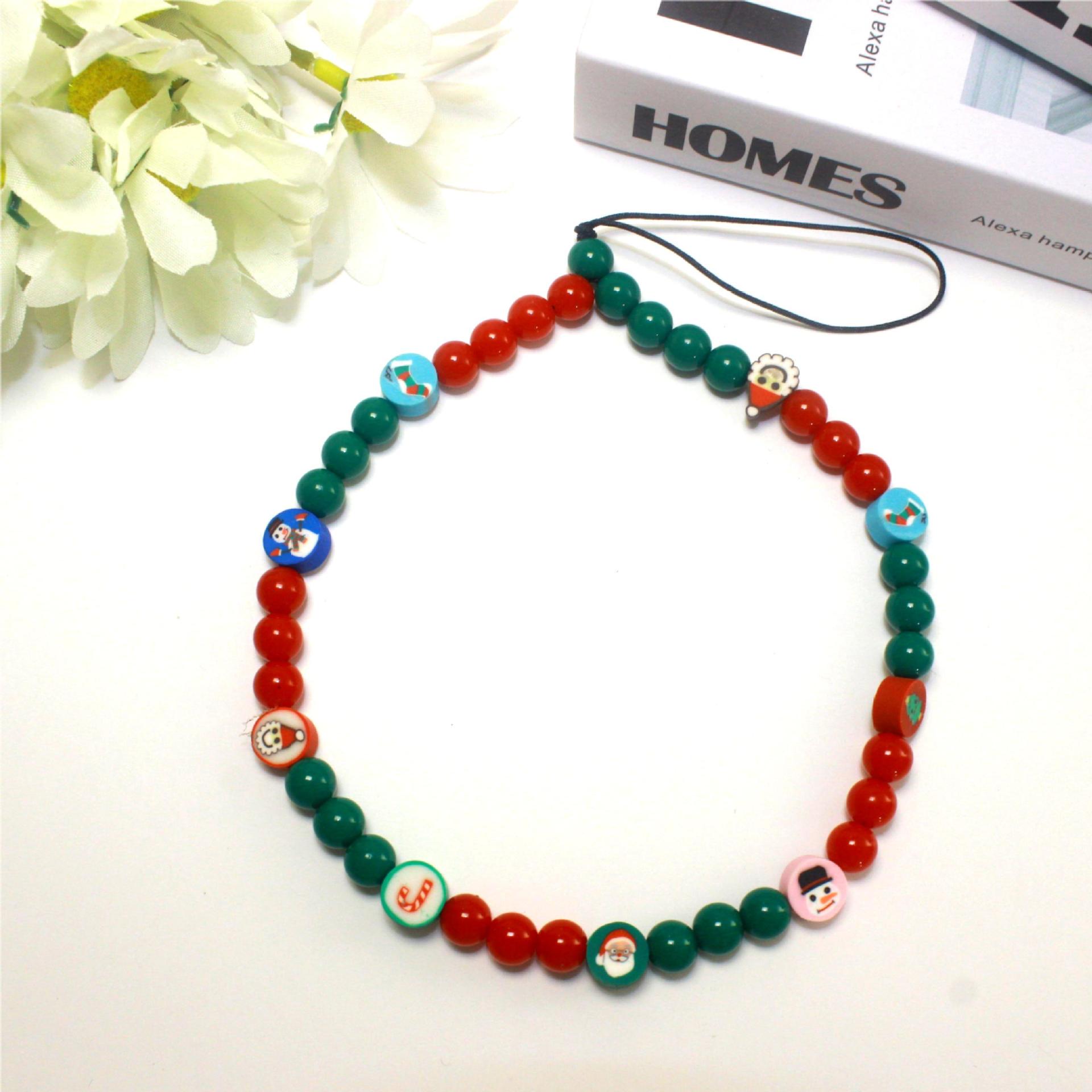 

Festive Polymer Clay Letter Phone Charm with Pearl and Stone Accents