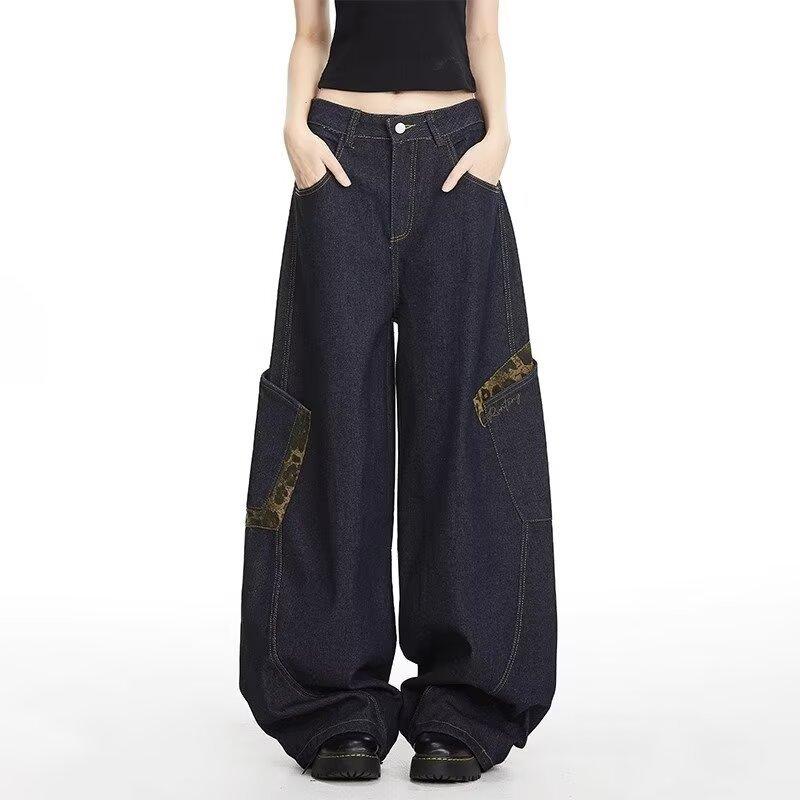 Scimitar overalls men's and women's trendy brand spring and autumn retro ruffian handsome leopard print jeans high street loose trousers