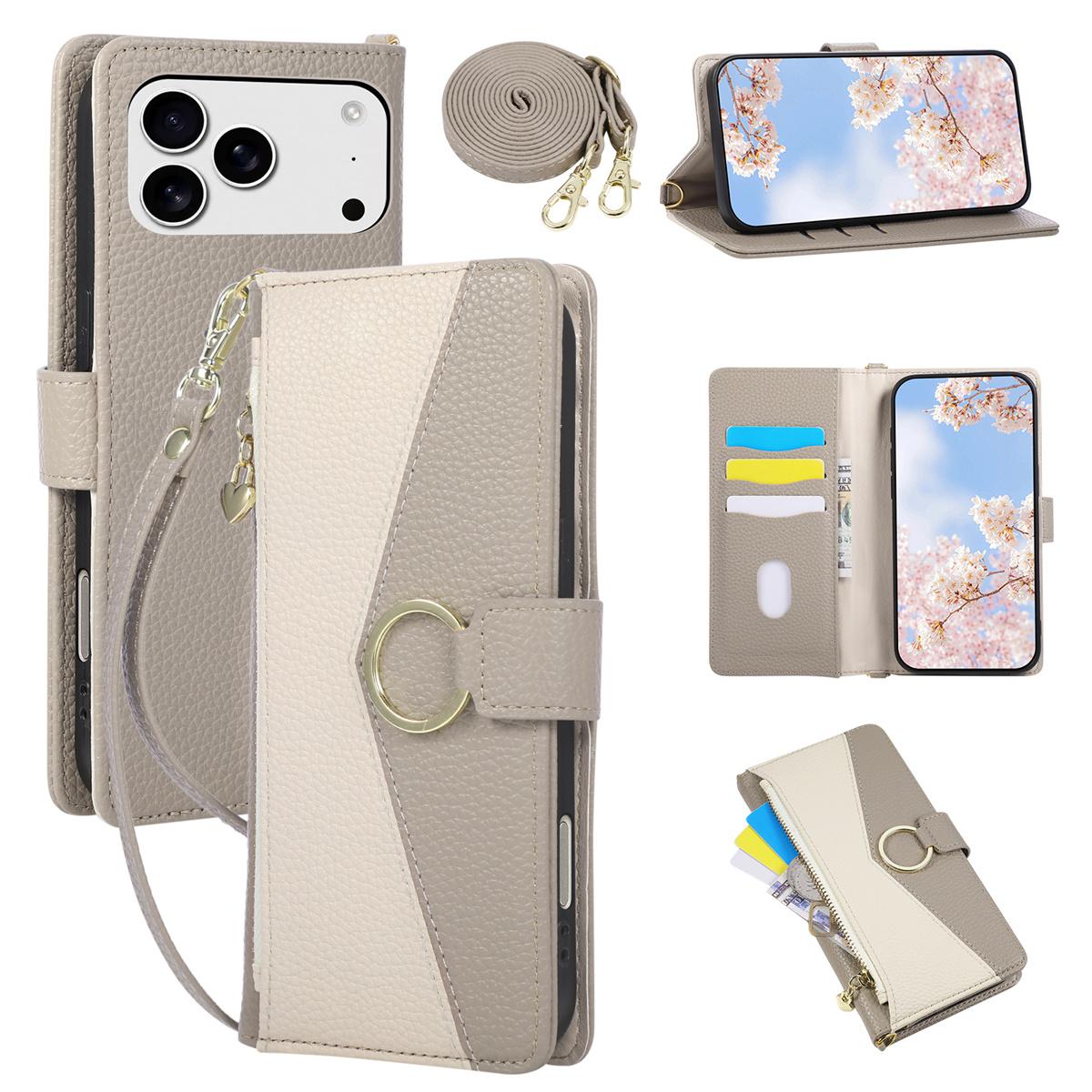 

Zipper Pocket Phone Case for IPhone 17E 17 16 15 14 13 12 11 Pro Max 7 8 Plus Cossbody Leather Cards Wrist Strap Wallet Cover iPhone17 серый
