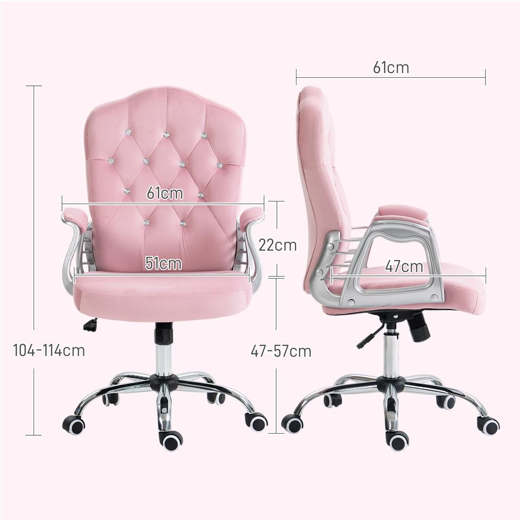 Sedia da Ufficio, Schienale Reclinabile, Altezza Regolabile, Aspetto Velluto, fino a 120 kg, Rosa