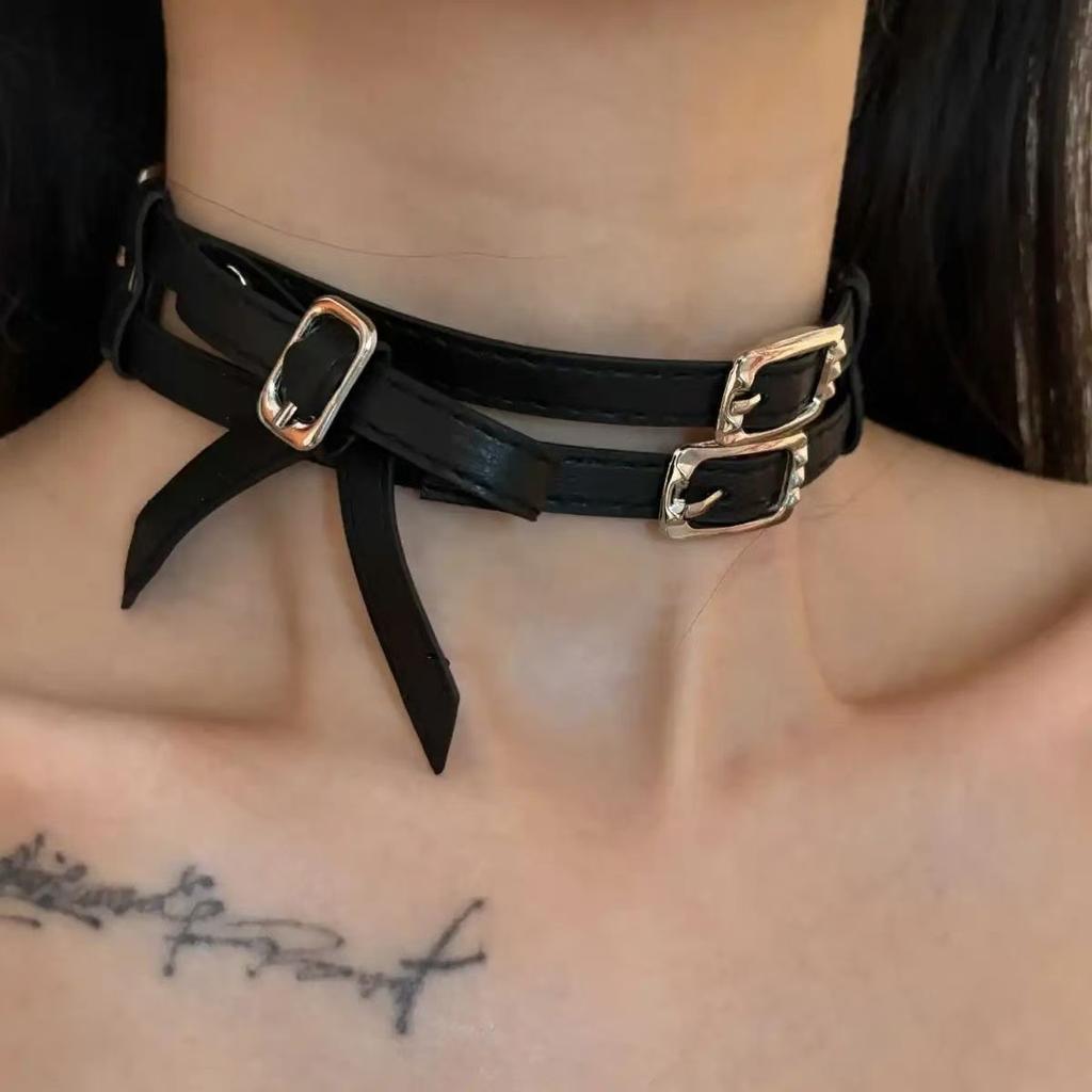 European and American cross-border y2k babes butterfly leather collar punk rock choker collarbone chain necklace foreign trade jewelry