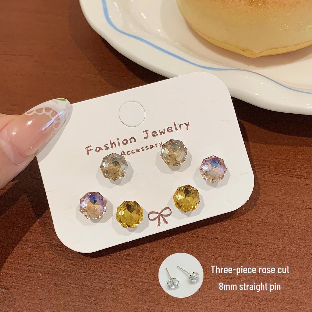 Flashing Millennium Eight-Sided Zircon Rose Ear Studs for Women - Personalized Multi-Faceted Exquisite Design