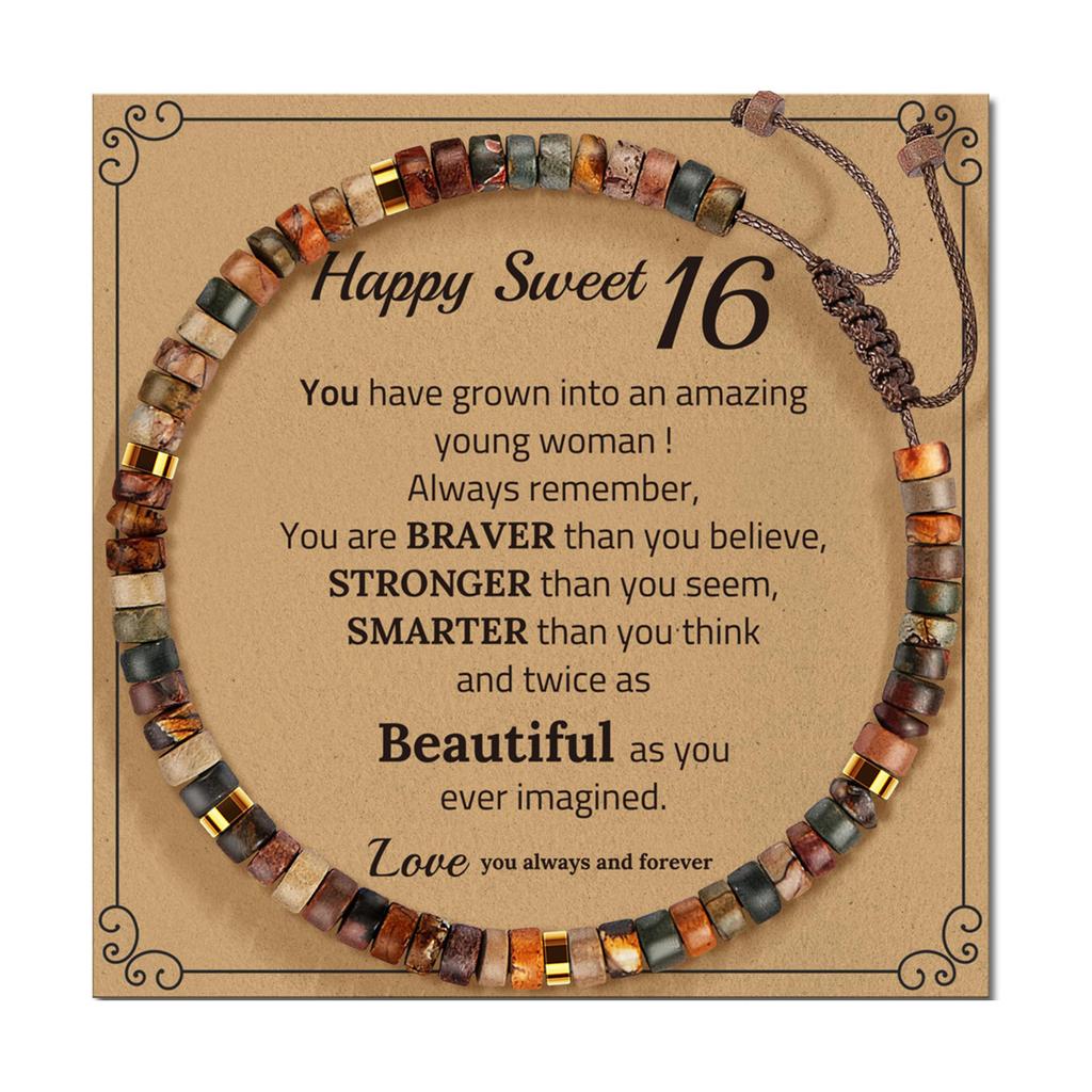 Adjustable Handmade Stone Bracelet Decoration for All Ages Featuring A Blessing Card and Multiple Color Addition