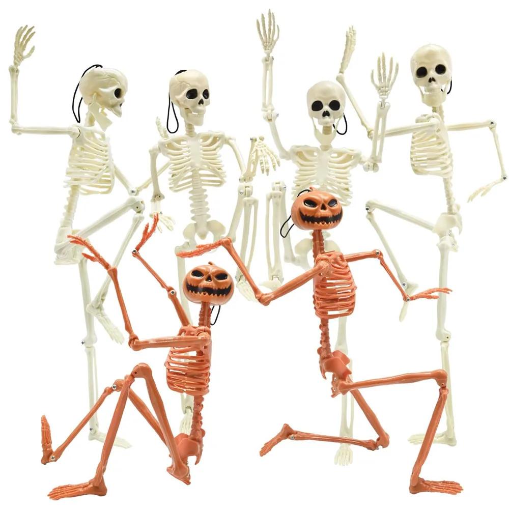 Halloween Full Body Skeleton Decoration 40cm Movable Plastic Hanging Skeleton for Graveyard Haunted Home Evil Party Decor