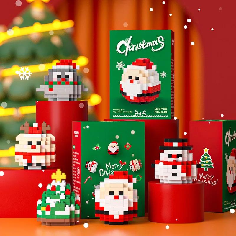 Kids Christmas Building Block Toys DIY Santa Claus Snowman Elk Tree Micro Brick Puzzle Assembly Model Xmas Home Decoration Gifts