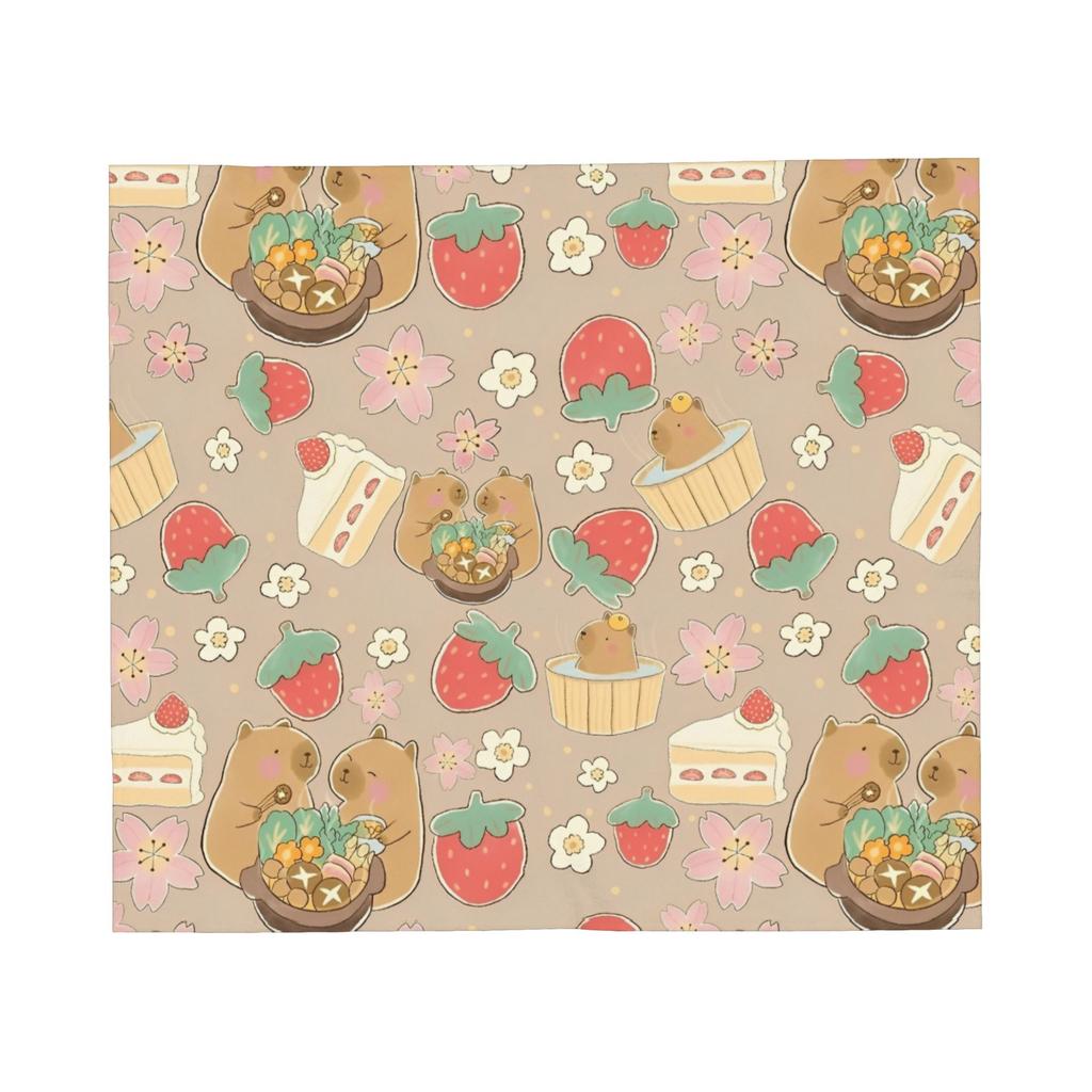 Capybara Cartoon Blanket Fleece Print Multi-function Lightweight Throw Blankets for Sofa Couch Quilt