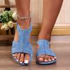 Fashion Shoes for Women 2024 Hot Sale Open Toe Women's Sandals Summer Denim Solid Outdoor Casual Beach Large Size Comfortable Sandals