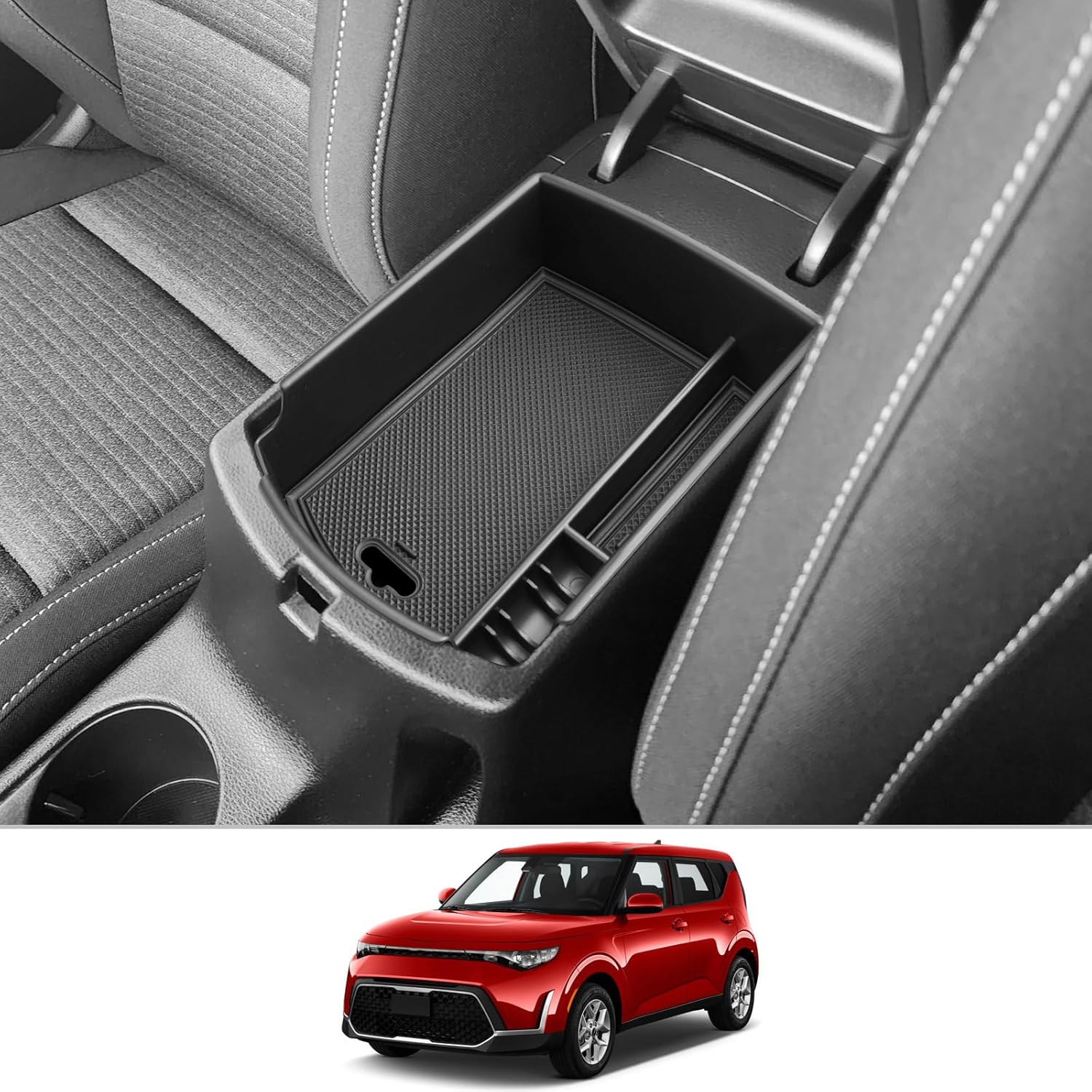 

CDEFG Center Console Organizer for 2020 2021 2022 2023 2024 2025 Kia Soul, Insert ABS Black Materials Tray, Armrest Box Secondary Storage (Black Black for Kia Soul